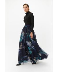 Coast Floral Tulle Maxi Skirt Multi - Blue