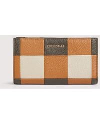 Coccinelle - Grained Leather Wallet With Patchwork Vichy Detailing Metallic Large - Lyst