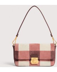 Coccinelle - Suede Shoulder Bag With Patchwork Vichy Detailing C-Me Lock Medium - Lyst