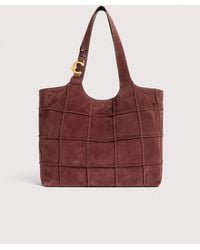 Coccinelle - Suede Tote Bag With Embroidered Check Pattern C-Easy Large - Lyst