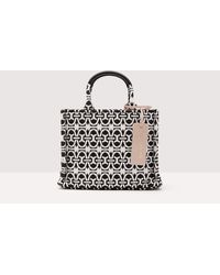 Coccinelle - Grained Leather And Jacquard Fabric Handbag Never Without Bag Monogram Small - Lyst