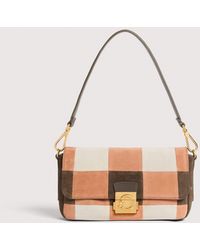 Coccinelle - Suede Shoulder Bag With Patchwork Vichy Detailing C-Me Lock Medium - Lyst