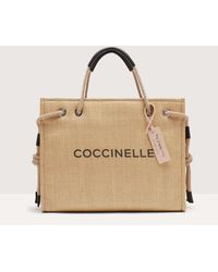 Coccinelle - Borsa a mano in Rafia Never Without Bag Straw Logo Print Large - Lyst