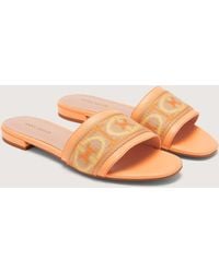 Coccinelle - Jacquard Fabric And Smooth Leather Low-Heeled Sandals Monogram Ribbon - Lyst