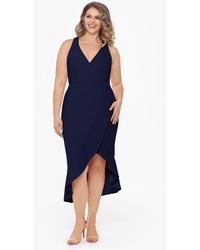 xscape side ruched double strap crepe gown