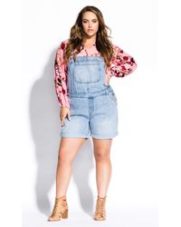 City Chic Short Denim Overall - Blue