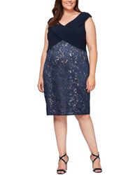 alex evenings sequined lace contrast dress