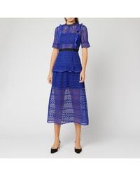 Self-Portrait Short Sleeve Geometric Lace Midi Dress - Black