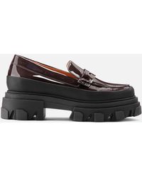 Ganni Patent Leather Loafers - Brown