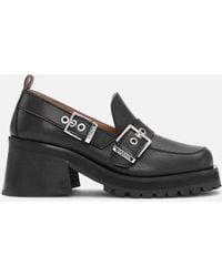Ganni - Feminine Buckle Heeled Faux Leather Loafers - Lyst