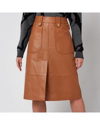 COACH Leather Midi Skirt - Brown