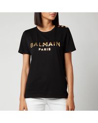 Balmain Short Sleeve 3 Button Metallic Logo T-shirt - Black