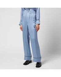 Ganni Silk Pajama Pants - Blue