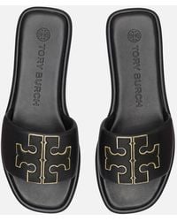 Tory Burch - Double T Leather Slides - Lyst