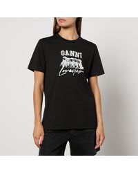Ganni - Puppy Love Logo-Print Cotton-Jersey T-Shirt - Lyst