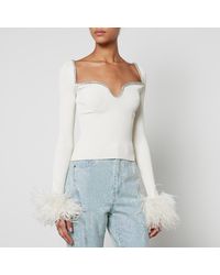 Self-Portrait - Feather-Trimmed Ribbed Knit Top - Lyst
