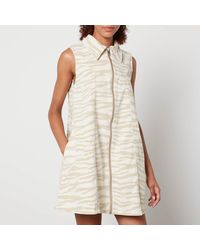 Ganni - Zebra-Print Denim Mini Dress - Lyst