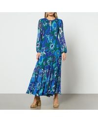 RIXO London - Lori Floral-Print Shirred Chiffon Midi Dress - Lyst