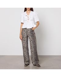 Ganni - Washed Cotton-Blend Poplin Tie Strap Blouse - Lyst