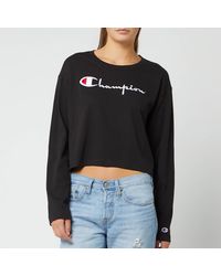 Champion Big Script Long Sleeve Cropped T-shirt - Black