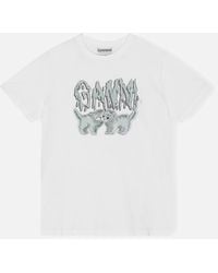 Ganni - Basic Love Cats Logo-Print Cotton-Jersey T-Shirt - Lyst