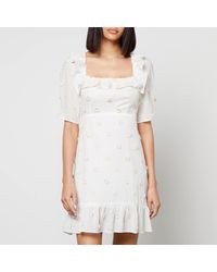 RIXO London - Camile Floral-Appliquéd Cotton-Gauze Mini Dress - Lyst