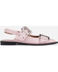 Ganni - Buckled Leather Flat Shoes - Lyst