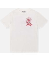 Ganni - Celestial Poster Cotton-Jersey T-Shirt - Lyst
