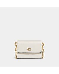 COACH Refined Calf Leather Card Case With Chain - Natural
