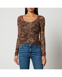 GOOD AMERICAN - Leopard Print Ruched Mesh Top - Lyst