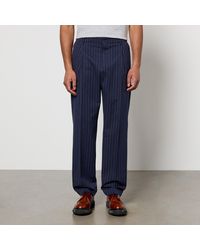 Maison Kitsuné - Pinstriped Cotton And Wool-Blend Trousers - Lyst