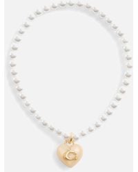 COACH - Signature C Heart Faux Pearl Gold-tone Bracelet - Lyst