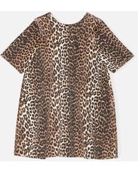 Ganni - Leopard-Print Denim Open-Back Mini Dress - Lyst