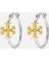 Tory Burch - Small Eleanor Gold And Silver-tone Hoop Earrings - Lyst