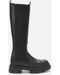 Ganni Knee High Leather Chelsea Boots - Black