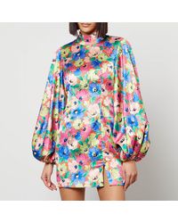 ROTATE BIRGER CHRISTENSEN - Floral-Print Satin Mini Dress - Lyst