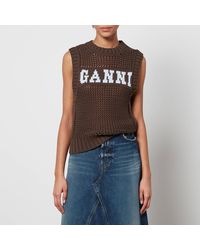 Ganni - Logo Open-Knit Cotton-Blend Vest - Lyst