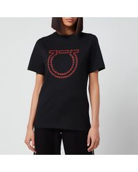 Ferragamo Cotton Intarsio Jacquard Geometric T-shirt - Black