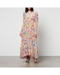 RIXO London - Shireen Floral-Print Silk-Chiffon Midi Dress - Lyst