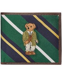 Polo Ralph Lauren Tie Silk Bear Label Bifold Coin Wallet - Green