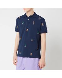 Polo Ralph Lauren Multi Bear Embroidered Polo Shirt - Blue