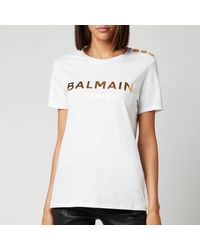 Balmain Short Sleeve 3 Button Metallic Logo T-shirt - White