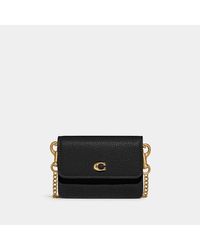 COACH Refined Calf Leather Card Case With Chain - Black