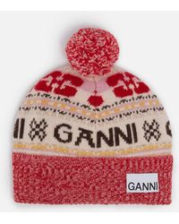 Ganni - Logo-intarsia Wool-blend Beanie - Lyst