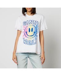 Ganni Logo-printed Organic Cotton-jersey T-shirt - Blue