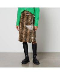 Ganni - Snake-Print Faux Leather Wrap Midi Skirt - Lyst