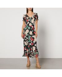 RIXO London - Clementina Floral-Print Silk-Chiffon Midi Dress - Lyst