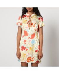 Kitri - Gretchen Floral-Print Satin-Jacquard Mini Dress - Lyst