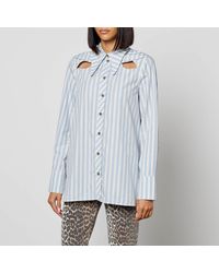 Ganni - Cutout Striped Organic Cotton-Poplin Shirt - Lyst