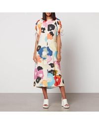 Stine Goya - Funda Floral-Print Satin Midi Dress - Lyst